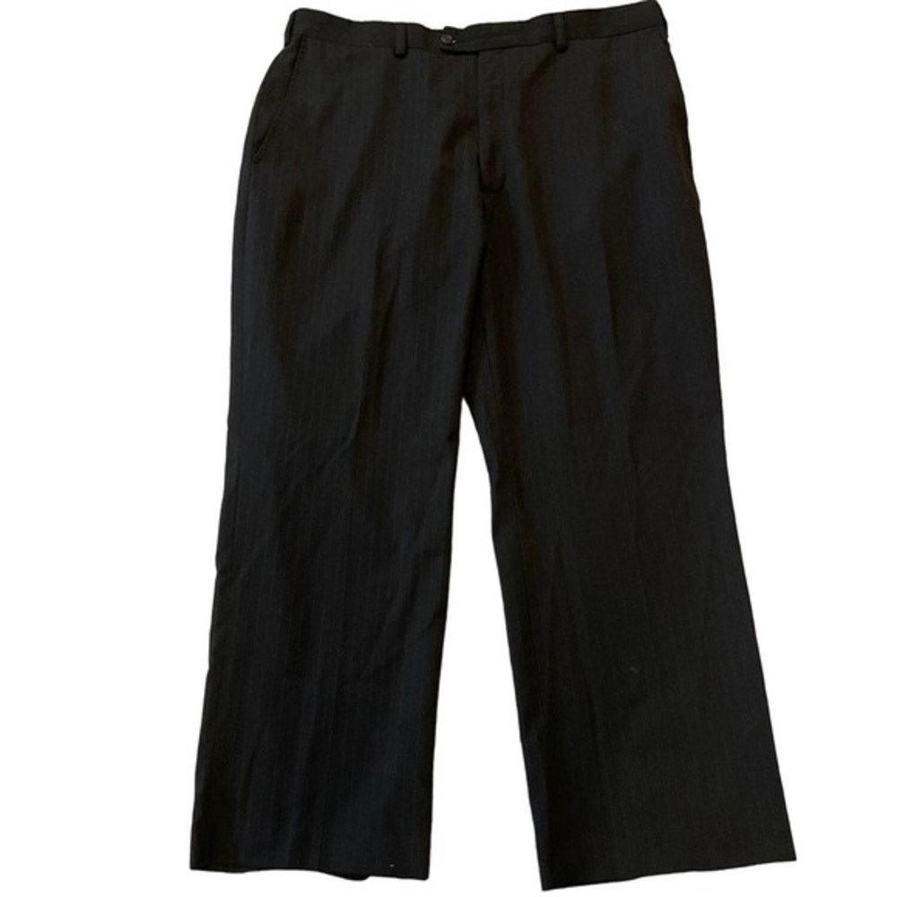 Perry Ellis Black Pinstripe Flat Front Slacks 40x30